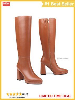 Women's Knee High Boots Pointed Toe Chunky Heel Faux Leather Zip Tall Boots